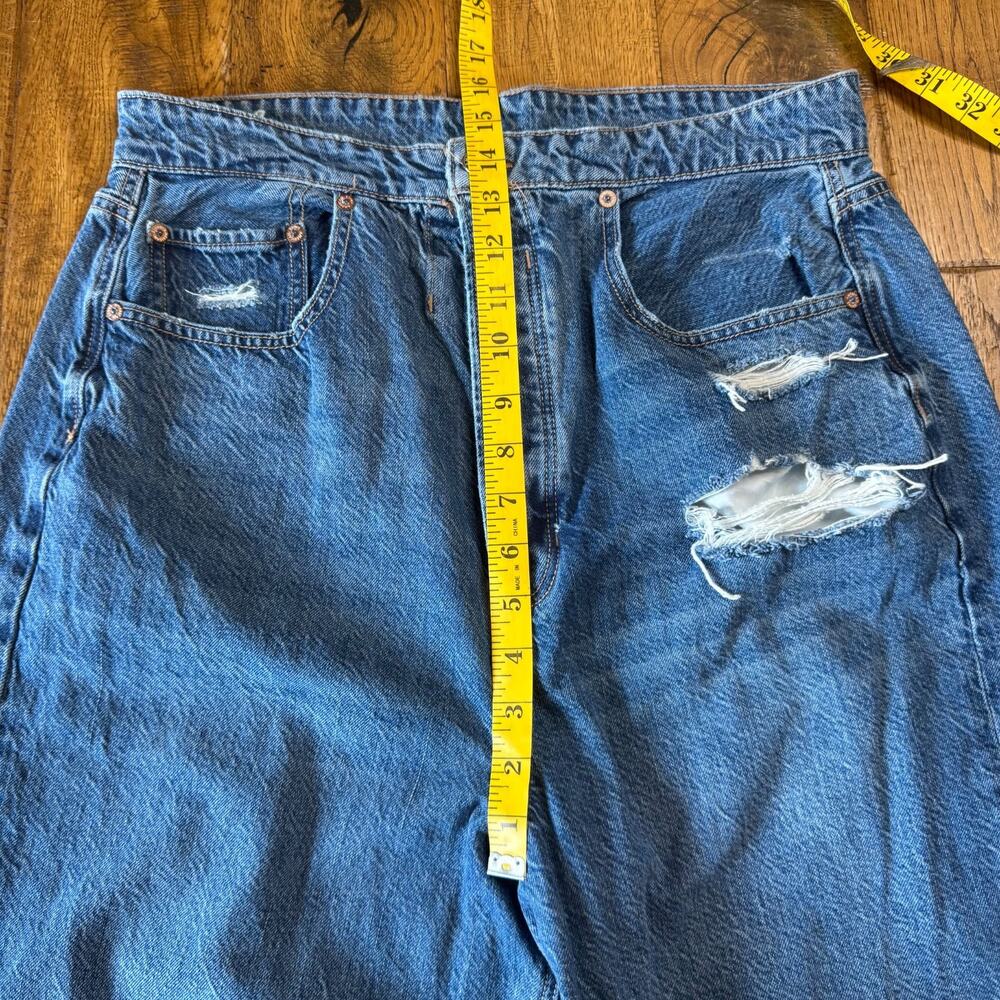 American Eagle Jeans Women 14S High Rise Baggy Wide Leg Button Fly Distressed - Picture 5 of 9